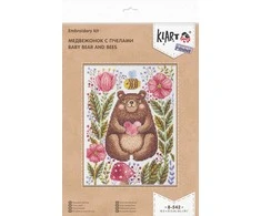 Panna Klart Kryželiu siuvinėjimo rinkinys KLART „Meškiukas su bitėmis“ 16,5x21,5 cm