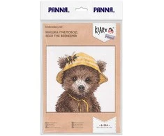 Panna Klart Kryželių siuvinėjimo rinkinys „Mielas meškiukas bitininkas“, 14,5×14,5 cm