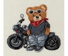 Panna Klart Siuvinėjimo kryželiu rinkinys „Biker Bear“ meškinas motociklininkas 15x14 cm