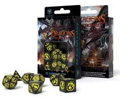 Q Workshop Dragons RPG Kauliukų Rinkinys Juodos Ir Geltonos Spalvų