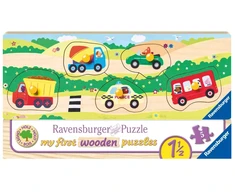 Ravensburger medinė dėlionė „Pirmosios transporto priemonės“, 5 det., nuo 1,5 m.