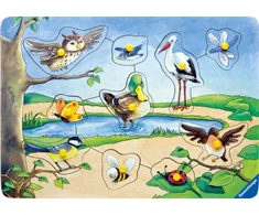 Ravensburger medinė dėlionė vaikams „Kas skraido?“, 10 det., nuo 2 m.