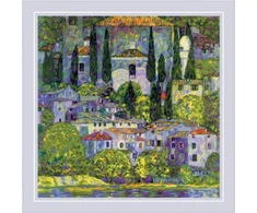 Riolis Gustavo Klimto „Kraštovaizdis su kiparisais“ kryželiu siuvinėjimo rinkinys 40x40 cm