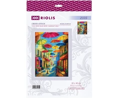 Spalvotų skėčių kryželiu siuvinėjimo rinkinys AIDA 30x40 cm RIOLIS