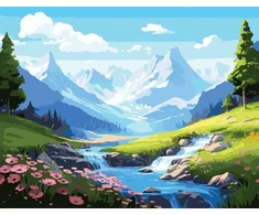 SuperColor Tapyba Pagal Skaičius: „Alpių slėnis su krioklu“ 40x50 cm
