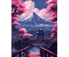 SuperColor Tapyba Pagal Skaičius: „Fudžijama ir sakuros tiltas“ 40x50 cm
