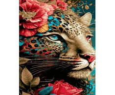 SuperColor Tapyba Pagal Skaičius: „Leopardas gėlėtose džiunglėse“ 40x50 cm