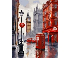 SuperColor Tapyba Pagal Skaičius: „Londono gatvė su Big Benu ir raudona telefono būdele“ 40x50 cm