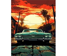 SuperColor Tapyba Pagal Skaičius: „Senovinis automobilis saulėlydyje“ 40x50 cm
