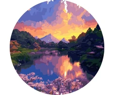 SuperColor Tapyba Pagal Skaičius: „Spalvingas kalnų ežeras saulėlydyje“ 40x40 cm