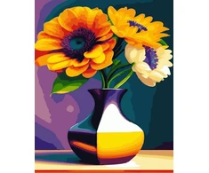 SuperColor Tapyba Pagal Skaičius: „Spalvingos saulėgrąžos vazoje“ 40x50 cm