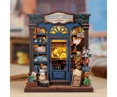Vcl Corp Surenkama medinė knygų diorama–laikiklis su LED „Journey Trace Bookshop“