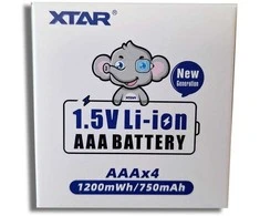 Xtar AAA 1,5V įkraunamos ličio baterijos 750mAh, 4 vnt su dėžute