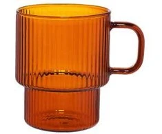 Grooved latte glass with a handle CHiATO, 260 ml – Brown