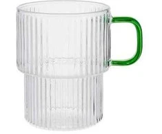 Grooved latte glass with a žalias handle CHiATO, 300 ml – Transparent