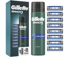 Gillette Mach3 Skutimosi Peiliukai, 8 vnt + Mach3 Gelis 200ml