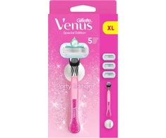 Gillette Venus Party Edition skustuvas, 3 keičiamos skustuvo galvutės, sieninis laikiklis