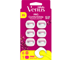 Gillette Venus Pro Comfortglide Sugarberry 6 Keičiamos Skustuvo Galvutės, Peiliukų Laikiklis