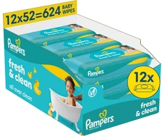 Pampers Fresh Clean Plastic Free Servetėlės Kūdikiams, 12 Pakuotė, 624 Servetėlės