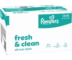 Pampers Fresh Clean Plastic Free Servetėlės Kūdikiams, 12 Pakuotė, 624 Servetėlės