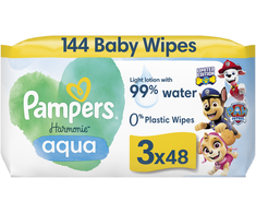 Servetėlės kūdikiams Pampers Harmonie Aqua Baby Paw Patrol, 3 pakuotės, 144 vnt.