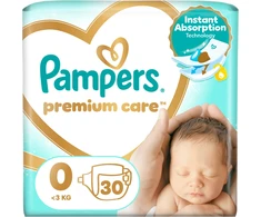 Pampers Premium Care Sauskelnės, 0 Dydis (Mini), 30 Sauskelnės