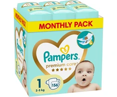 Pampers Premium Care Tape Sauskelnės, 1 Dydis, 156 vnt., 2–5 kg