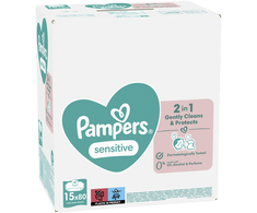 Drėgnos servetėlės Pampers Sensitive 15 pakuočiųx80vnt., 1200 servetėlės