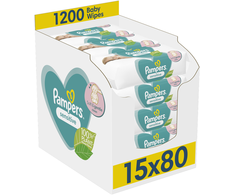 Drėgnos servetėlės Pampers Sensitive 15 pakuočiųx80vnt., 1200 servetėlės
