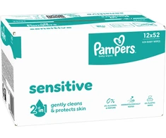 Pampers Sensitive Servetėlės Kūdikiams, 12 Pakuotė, 624 Servetėlės