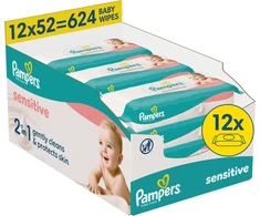 Pampers Sensitive Servetėlės Kūdikiams, 12 Pakuotė, 624 Servetėlės