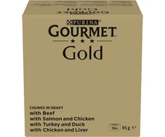PIECES PURINA GOURMET GOLD Gabaliukai padaže 4 skonių mišinys - šlapias kačių maistas - 96x85g