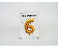 PartyDeco Balionas folinis skaičius 6 auksinis 86cm