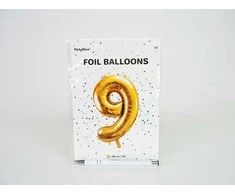 PartyDeco Balionas folinis skaičius 9 auksinis 86cm