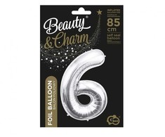 GoDan BALON foliowy Cyfra 6 sebrna 85 cm