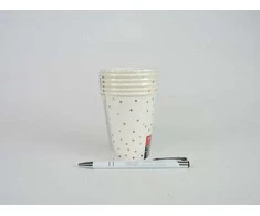 PartyDeco Vienkartiniai puodeliai balti su taškiukais 260ml 6 vnt
