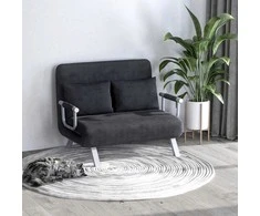 HOMCOM 2 vietų sofa-lova su porankiu 65x69x80cm 3-in-1 sofa-lova, svečių lova, sulankstomas čiužinys, zomšos imitacija, pilka