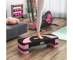 "HOMCOM step board" aerobikos treniruoklis, reguliuojamo aukščio su 3 lygiais (10/15/20 cm), skirtas treniruokliams lauke ir patalpose, kurio keliamoji galia iki 150 kg 80 x 31 x 10-20 cm
