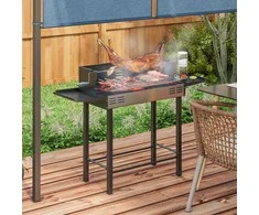 Aosom Anglies grilis, reguliuojama grotelė, rotisserie, 118x32x90 cm, juoda, metalas