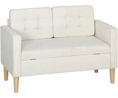 Aosom Dviejų vietų sofa, 117x62x78 cm, kreminė balta, su daiktadėže