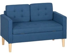Aosom Dviejų vietų sofa 117x62x78 cm mėlyna, su daiktadėže