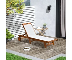 Aosom Gultas 198x55x30-88,5 cm Natūrali+Balta Akacijos mediena