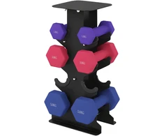 Aosom Hantelių rinkinys 3 poros su laikymo stovu 13x6x5.5 cm violetinė+rožinė+mėlyna metalas