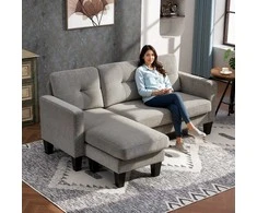 Aosom Kampinė sofa, 186x130x84 cm, ruda, audinys