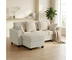 Aosom Kampinė sofa 3 vietų su apverčiama chaise 235,5x145x88 cm smėlio spalvos aksominis apmušalas