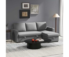 Aosom Kampinė sofa-lova su patalynės dėže, 211,5x146x85 cm, šviesiai pilka, audinys