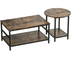 Aosom Kavos staliukų rinkinys 2 dalių 80x54x41 cm ir 60x51 cm Rudas su daiktadėže