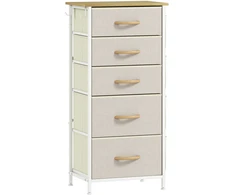 Aosom Komoda 45x30x94,5 cm Smėlio spalvos audinio talpykla