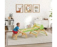 Aosom Laipiojimo rėmas, Montessori 8-in-1 vidaus laipiojimo trikampis, 191.5x74.5x63 cm, žalias, medinis