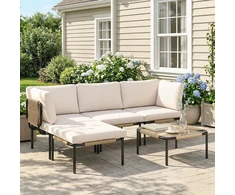 Aosom Lauko baldų komplektas 5 dalių poilsio komplektas 192x126x60 cm Chaki rotangas